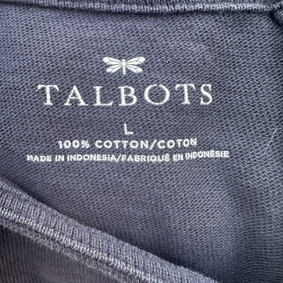 Talbots Navy Ruffle-Hem Cotton Pullover Top with Back Zip - Size L - Picture 3 of 5